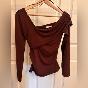 Zara Dark Brown Off Shoulder Long Sleeve Top NWT